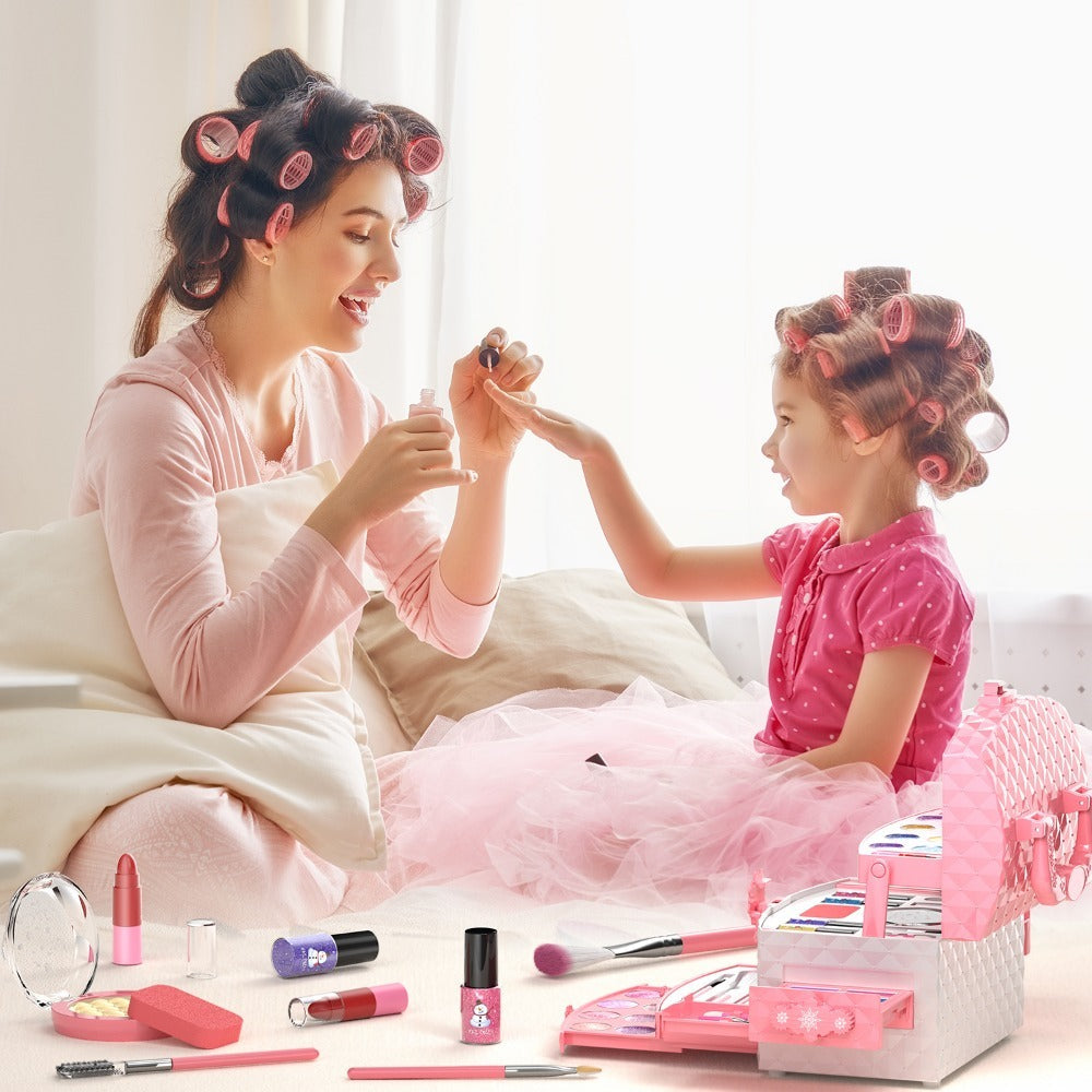 Princess Makeup Set for Girls Ages 3-12, 58 PCS Pretend Play Makeup Kit with Brushes & Case, Skin-Friendly Beauty Toy — image