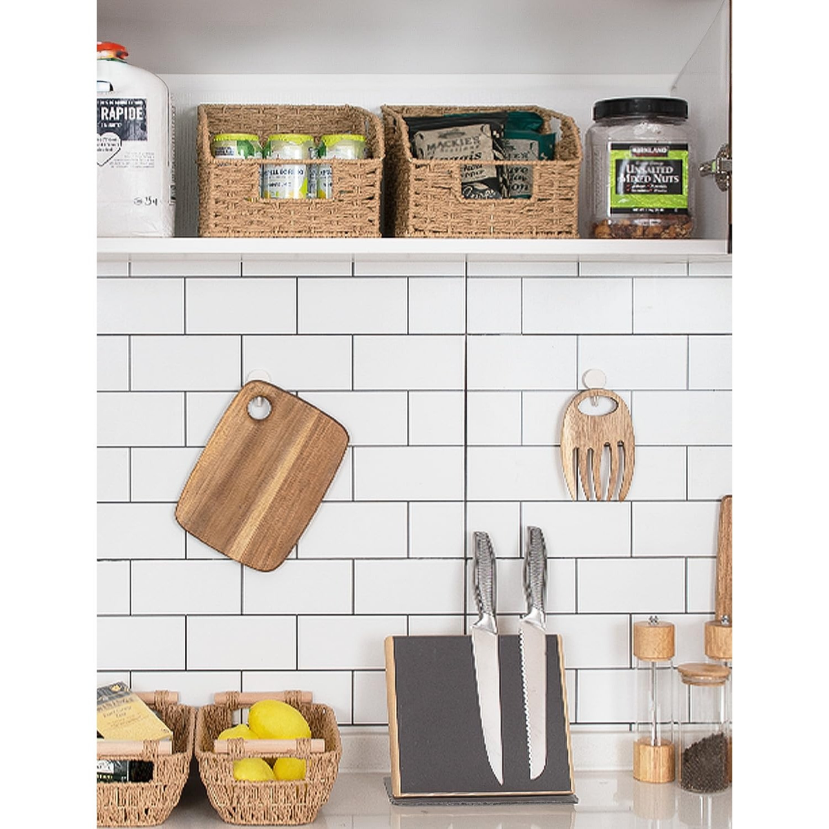 Water Hyacinth Pantry Storage Baskets 2-Pack with Seagrass Options and Integrated Shelf Handles — image 8
