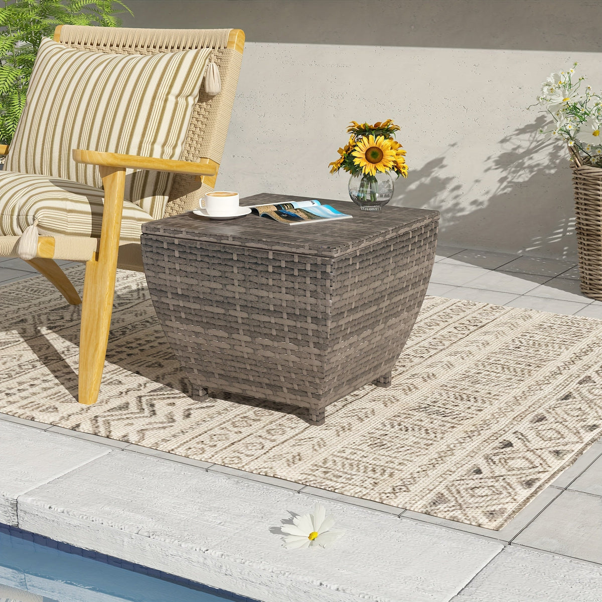 PE Wicker-Look Outdoor Storage Side Table with Flip-Top Lid and Brown, Gray or Black Options — image 9