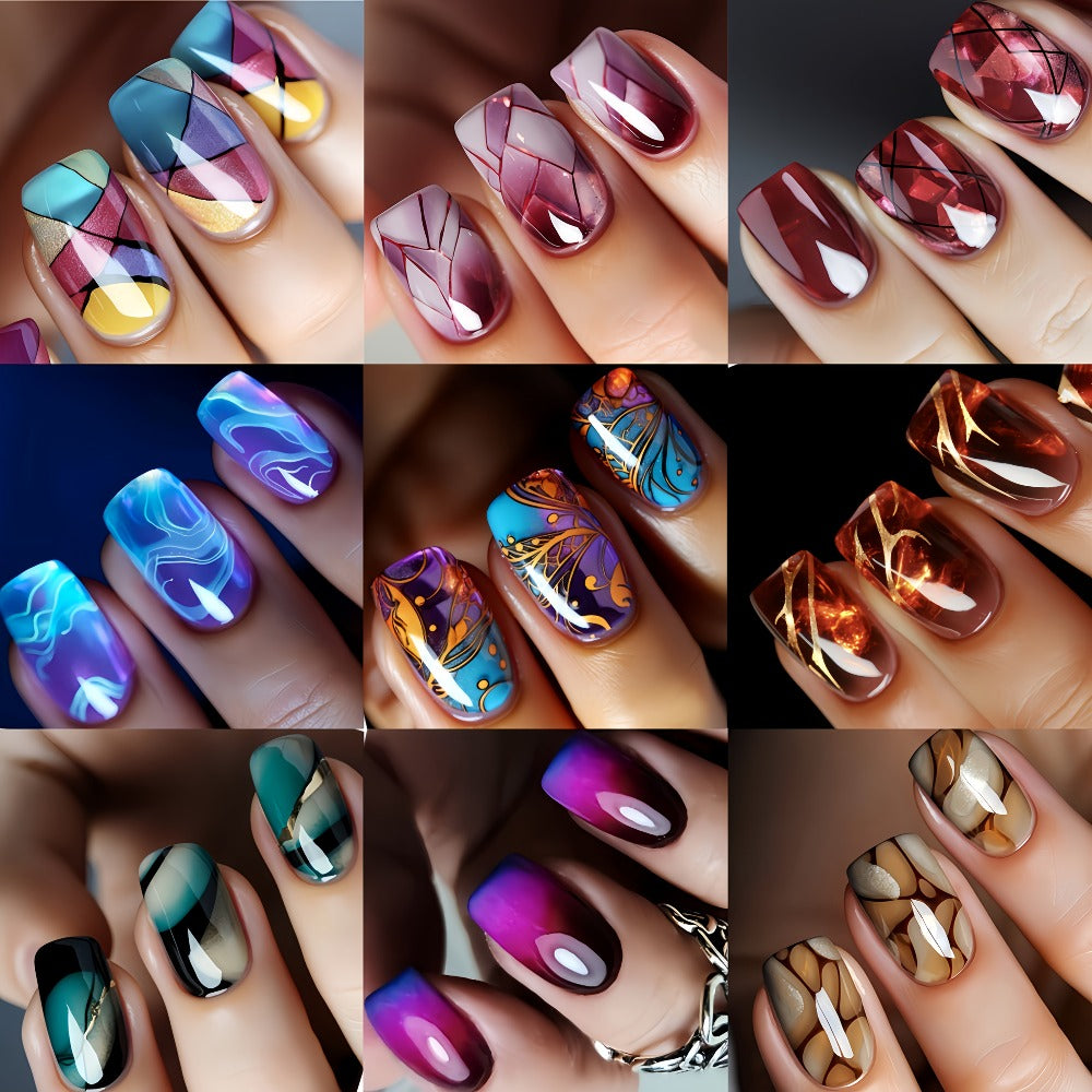 Press On Nails 216-Piece Medium Square Set with Marble, Stripe, Gradient and Flame Designs — image 5