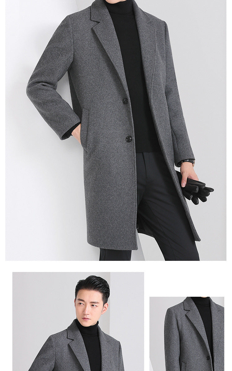 Slim-fit Youth Korean-style Mid-length Wool Coat For Men