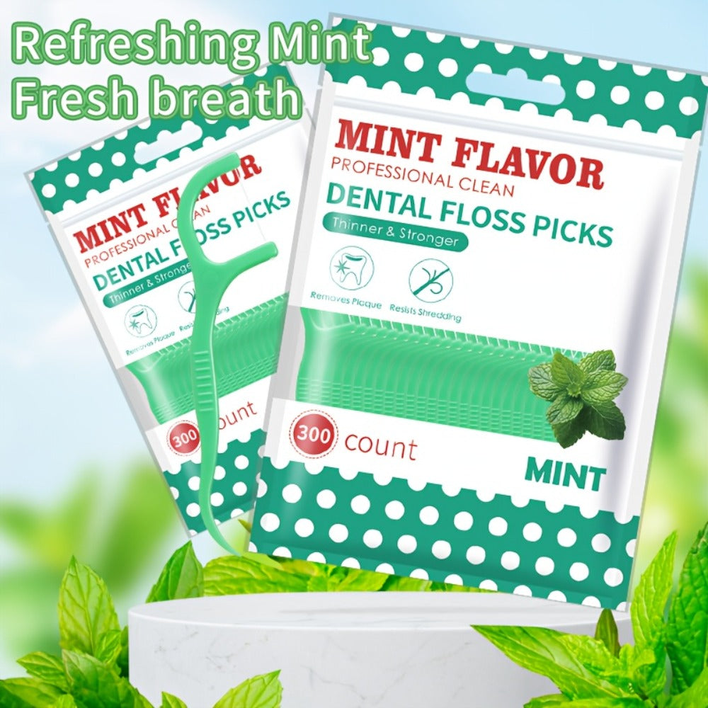 Mint Floss Picks 600 Count – Ultra-Fine Disposable Dental Floss Sticks, Interdental Cleaning, Plaque Removal, Fresh Breath — 
