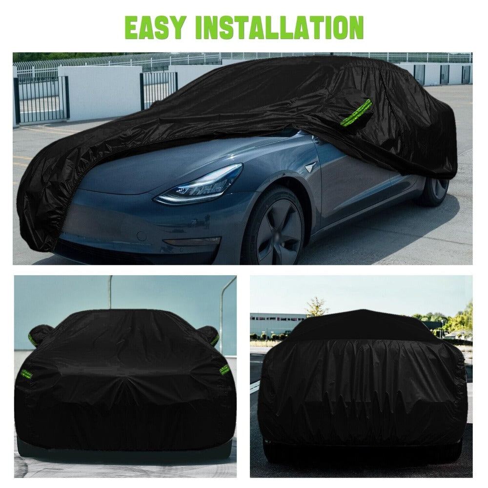 Black Full Car Cover with Green Reflective Tabs, Storage Bag and 5.1 x 2 x 1.5 m Vehicle Fit Size — image 6