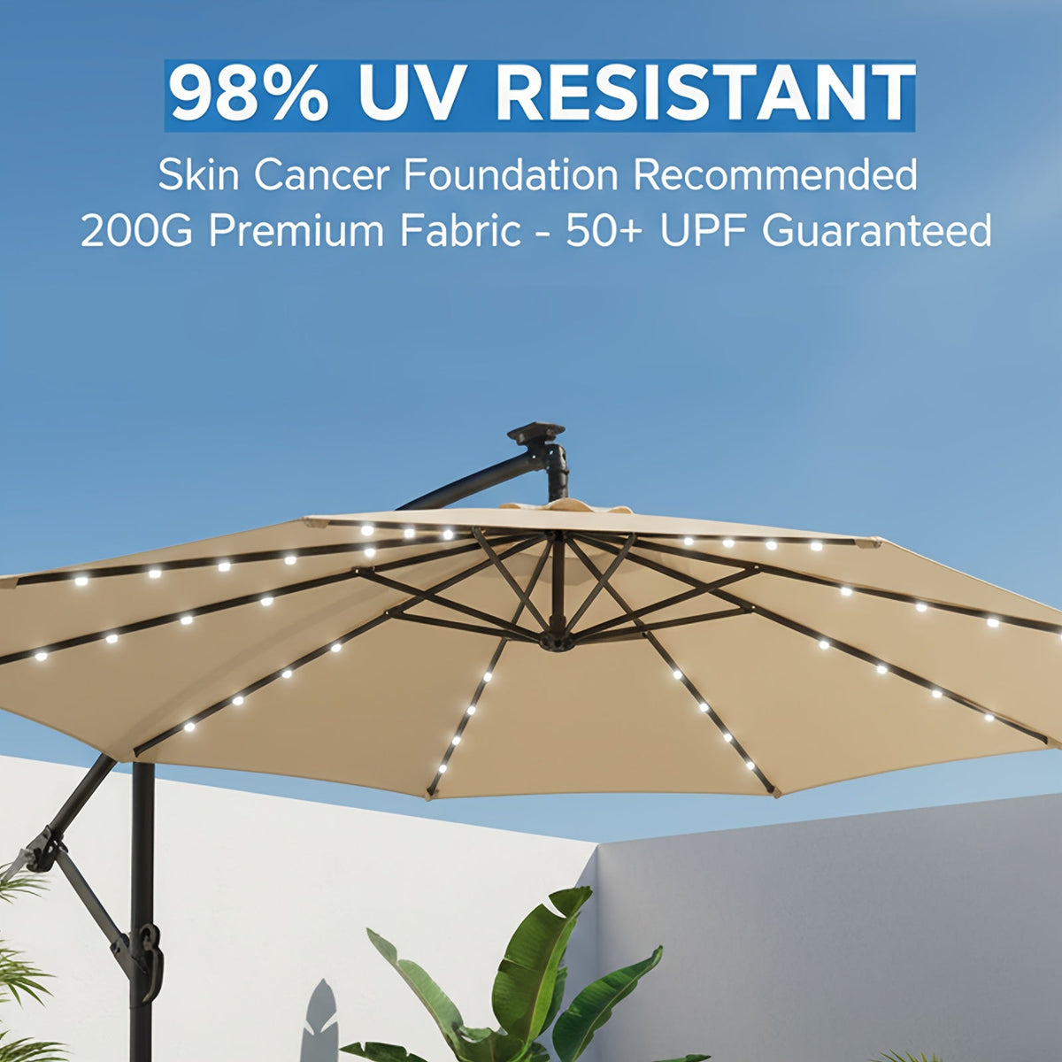 Patio Umbrella 10FT Offset Cantilever Solar LED Style with Tilt, Crank and 16 Base-Choice Color Options — image 4