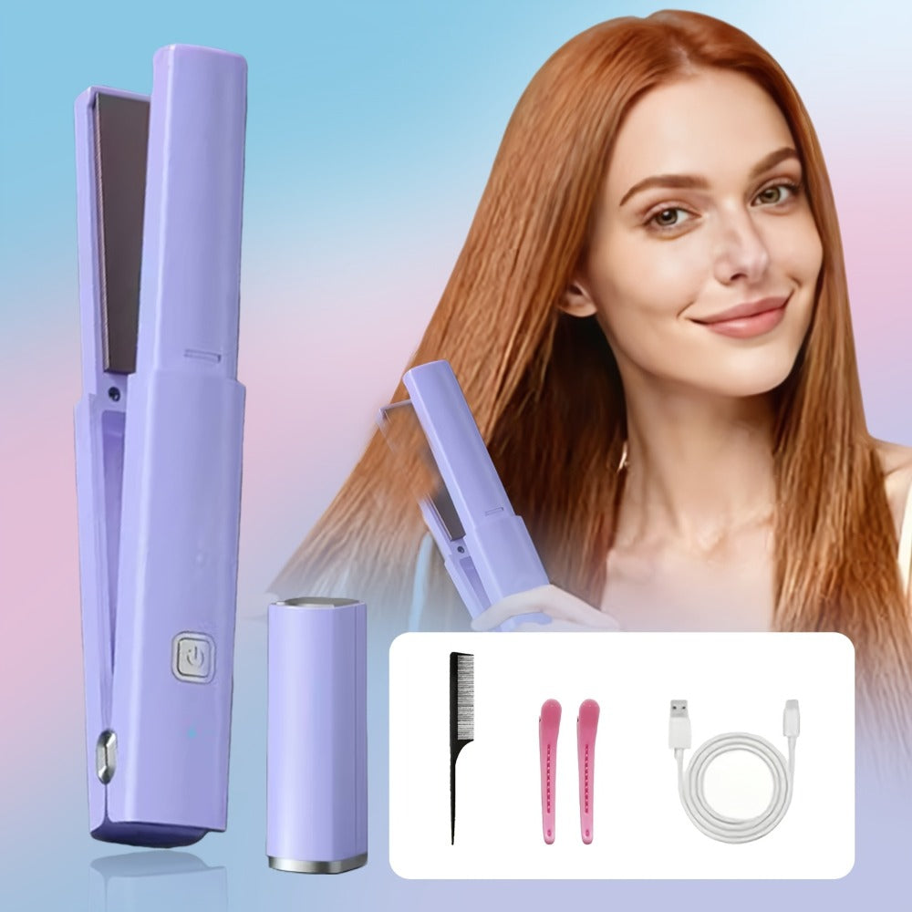 Cordless Straightener and Curler Hair Styling Tool with Three Heat Settings in Gray or Purple — image 5
