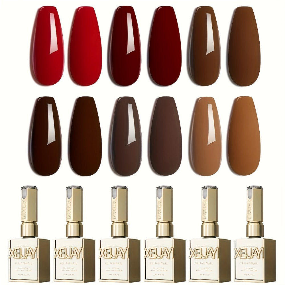 Gel Nail Polish Set with XEIJAYI Label, 6 Red Glitter Gel Colors in Gilded Bottle Set 36 for UV LED Cure — image 2