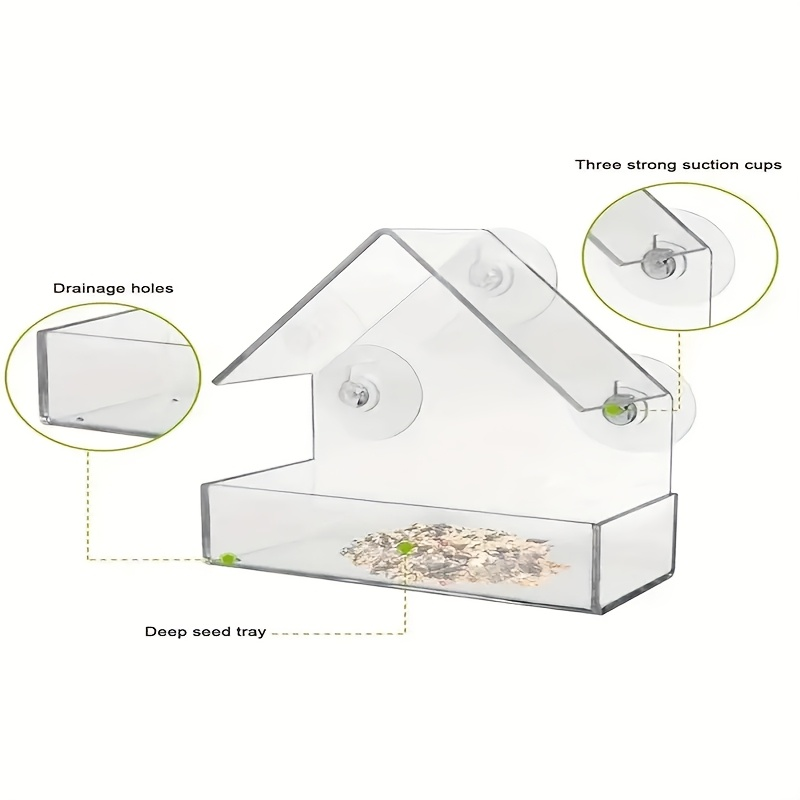 Clear Window-Mount Bird Feeder with Suction Cups, Roofed Seed Tray and Transparent Single Checkout — image 7
