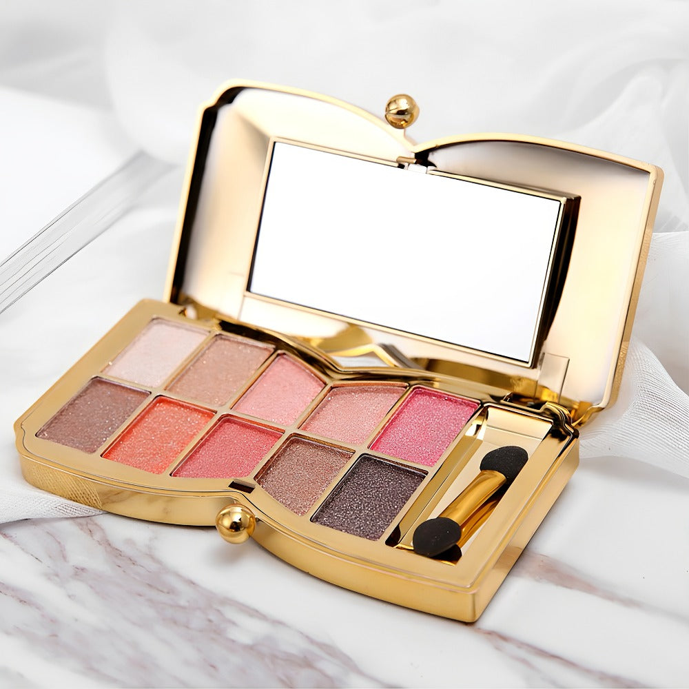 Eyeshadow Palette 10-Shade Gold Bow Compact with Mirror, Dual-Ended Applicator and Three Color Options — image 13