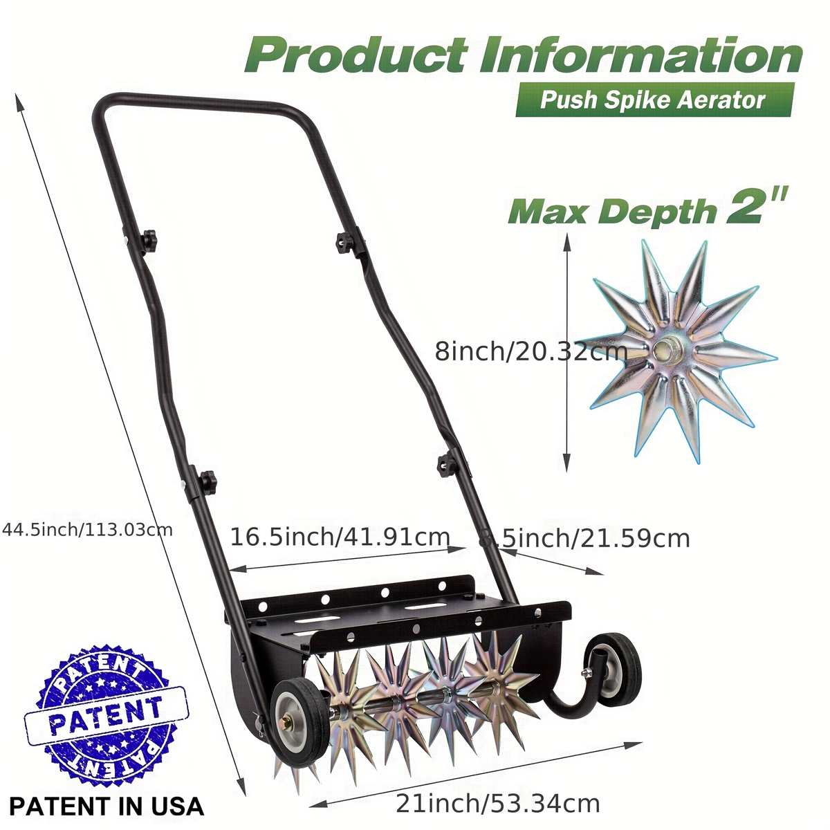 Rolling Lawn Aerator Push Spike 16.5" with 5-Star Steel Tines, Weight Tray & Steel Handle for Deep Soil Aeration — image 4