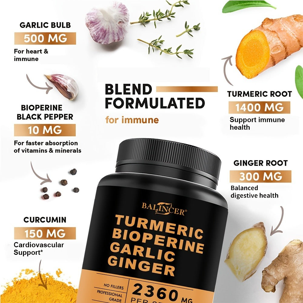 Herbal Supplement with BALINCER Label, Turmeric Bioperine Garlic Ginger 2360mg per Serving, 120 Capsules — image 4