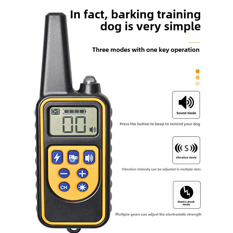 Dog training supplies - bark control device. The collar features electric shock and vibration for training.