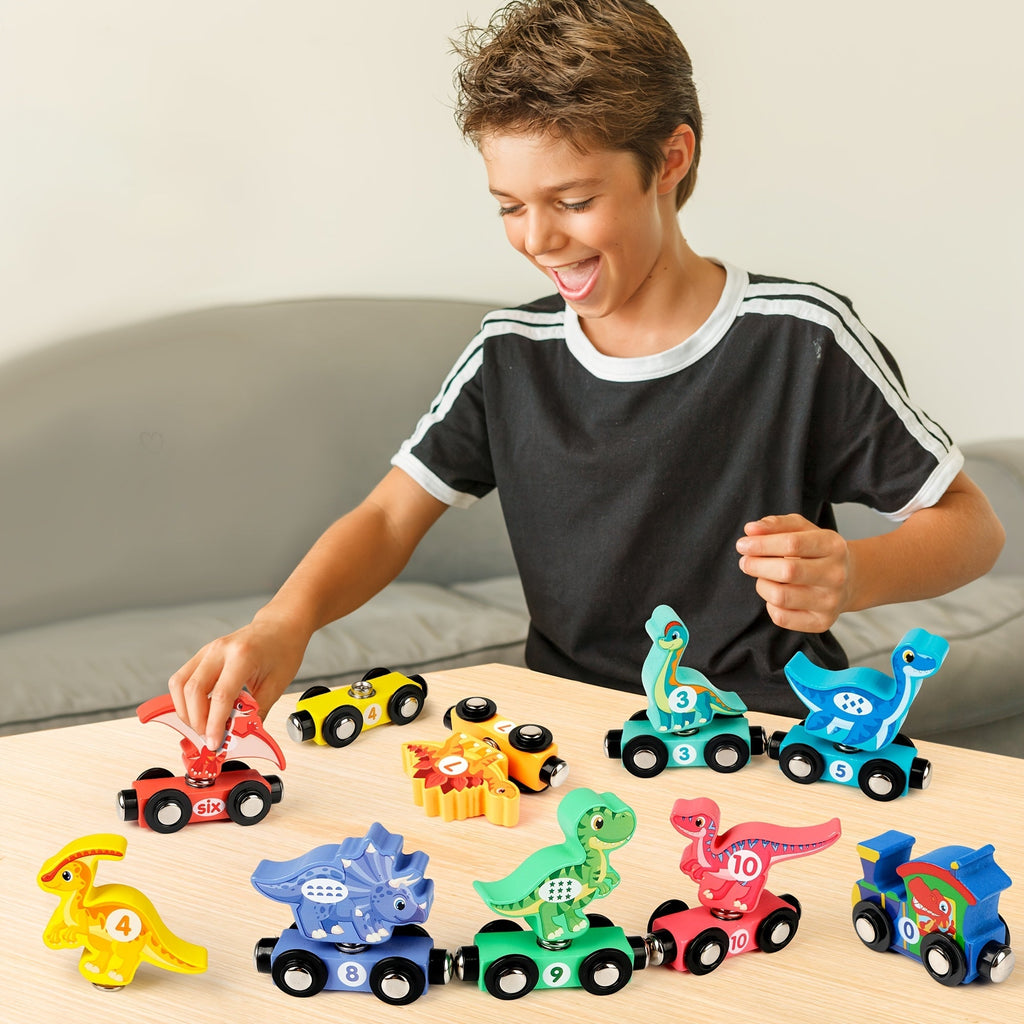 Magnetic Dinosaur Number Train Set for Kids Ages 3-5, 11PCS Wooden Magnetic Train Toy with Engine & Numbered Cars — image 1