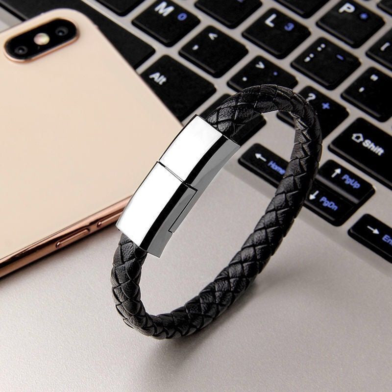 Leather Bracelet Charger Cable - iPhone 14/13, USB-C & Micro USB