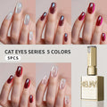 Gel Nail Polish 5-Piece Magnetic Cat-Eye Set with Ruby, Raspberry, Blackberry, White-Moonlight and Clear Shades for UV/LED Cu