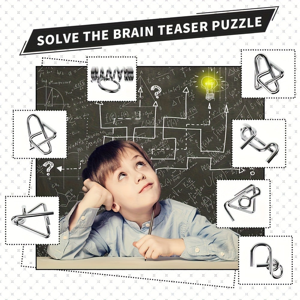 Metal Brain Teaser Puzzle Set 50 Pack, Golden Unlock Iron Chain Link Toys, Nine Rings Kongming Lock — image 3