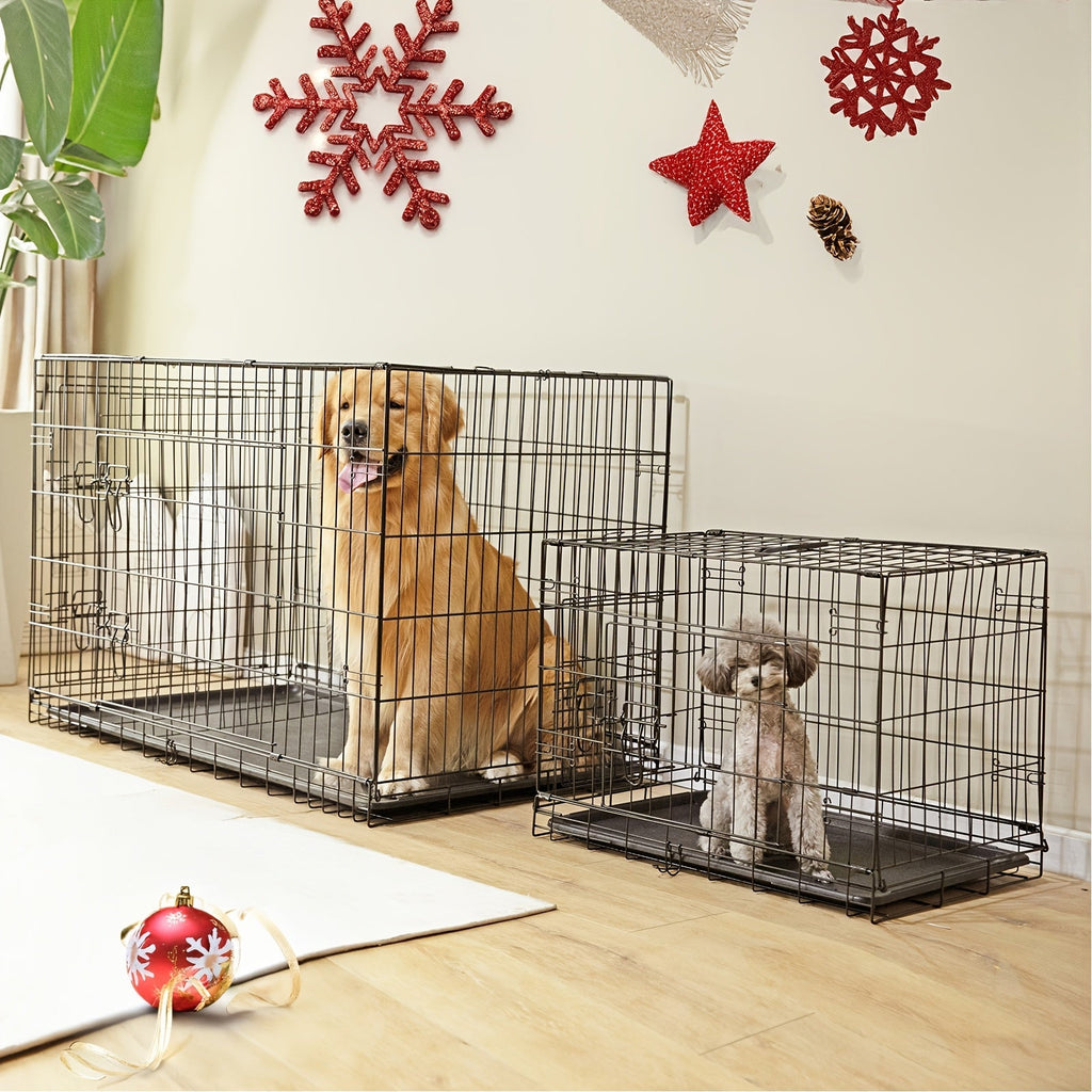 Folding Wire Dog Crate with Divider, Pull-Out Tray, Two Doors and Five Sizes from 24.41 to 48.4 Inches — image 1