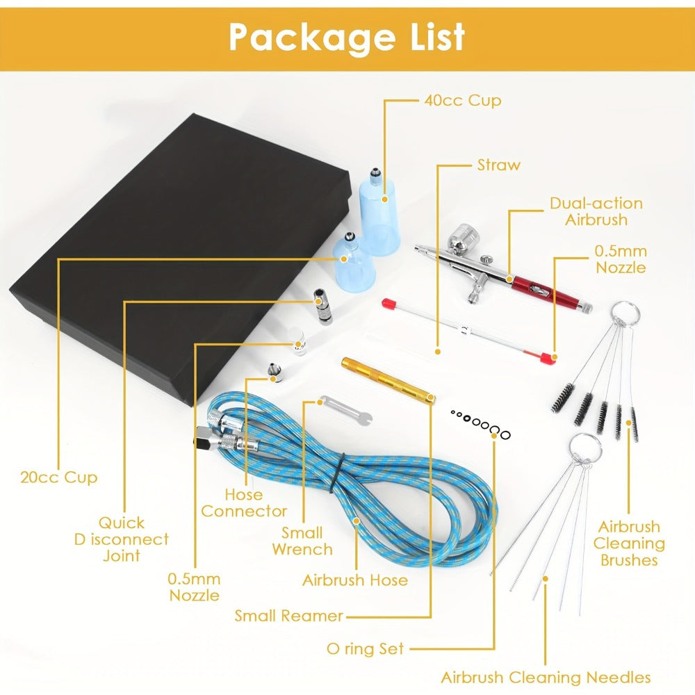 Airbrush Kit Dual-Action Gravity Feed – 0.3mm & 0.5mm Needle Sets, 7cc 20cc 40cc Cups, Complete Air Brush Gun Set for Nails, 