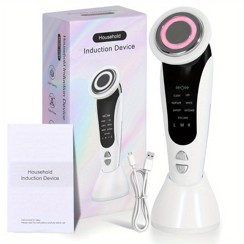 4-in-1 LED Face Neck Massager USB Powered Vibration Facial Lifting Device - Handle Portable Beauty Tool for Home or Salon Spa