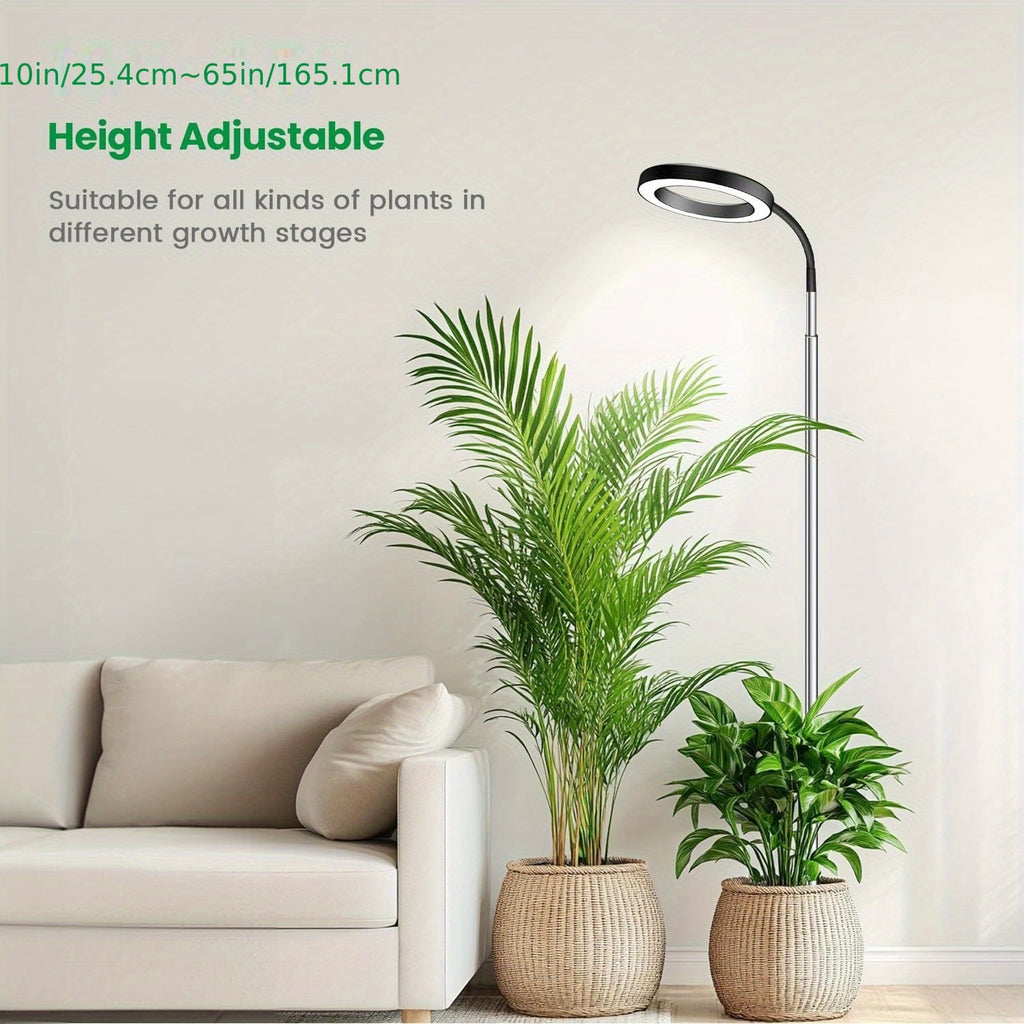 Telescopic Ring LED Plant Lamp with Flexible Gooseneck, 10-65in Pole and Black or White Options — image 1
