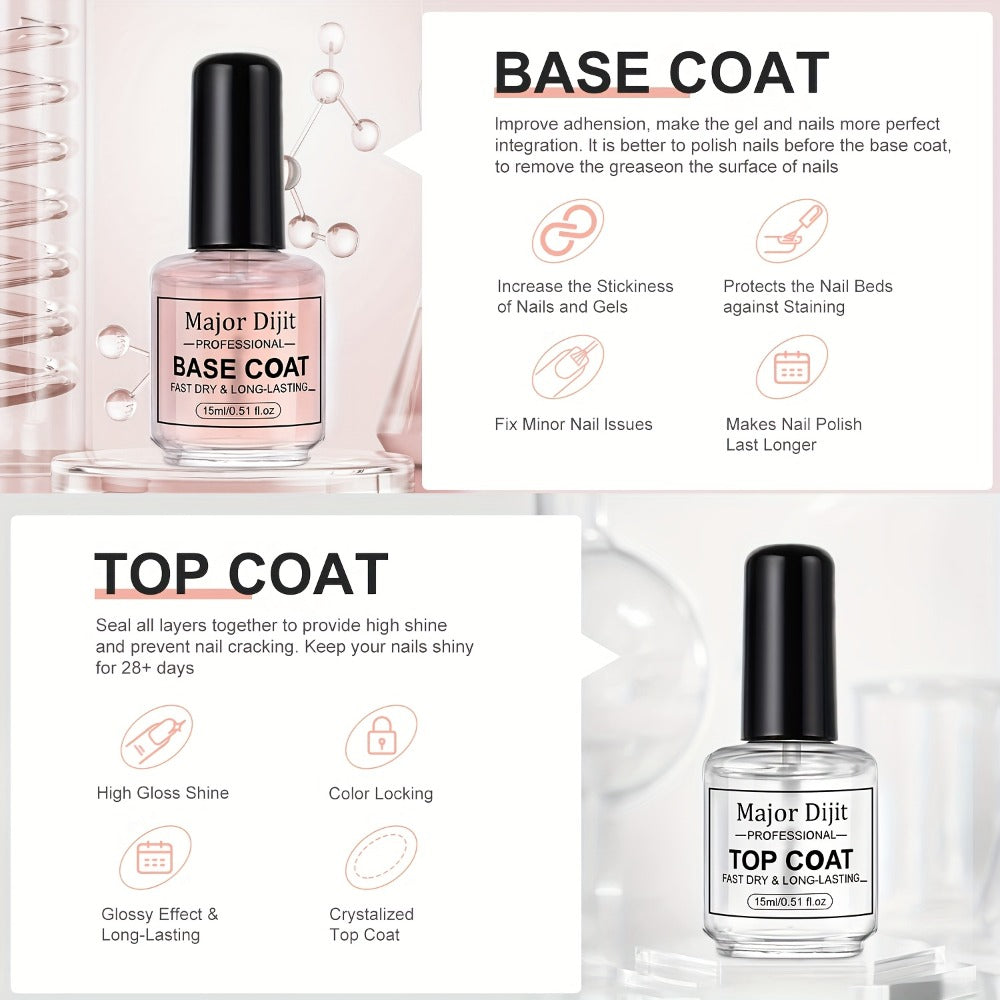 Nail Base Coat and Top Coat Kit – High Gloss Long-Lasting Air Dry Non-Gel Nail Care Set with Nutrient Oil & Drying Agent — im