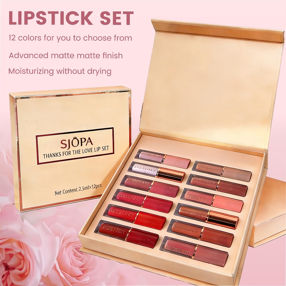 Liquid Lipstick Set 12 Pcs Velvet Matte, Non-Transfer Shimmer & Nude Shades in Elegant Book-Style Gift Box — image 3