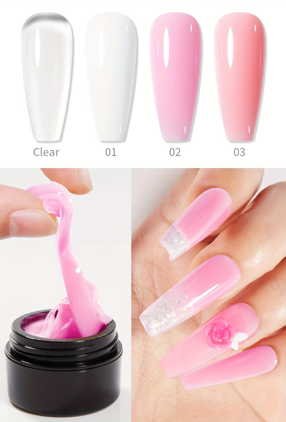 Builder Gel Nail Extension Starter Kit 5pcs Clear Nude Solid – Hard Gel Sculpting Set with Flower Molds & Sculpting Brush for