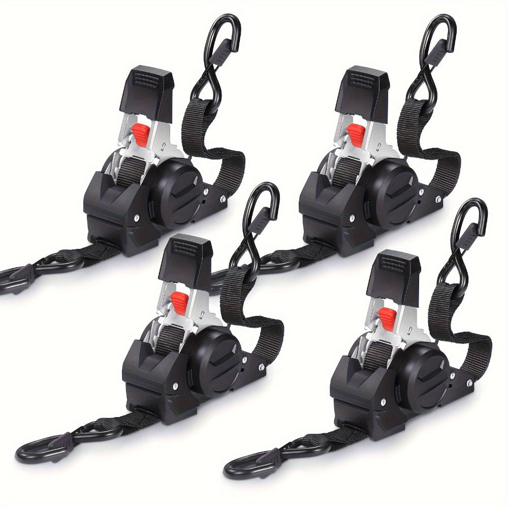 Ratchet Tie-Down Straps with Auto-Retract & Speed Control – Heavy-Duty Cargo Securing Kit with Hooks & Storage Bag | Motorcyc