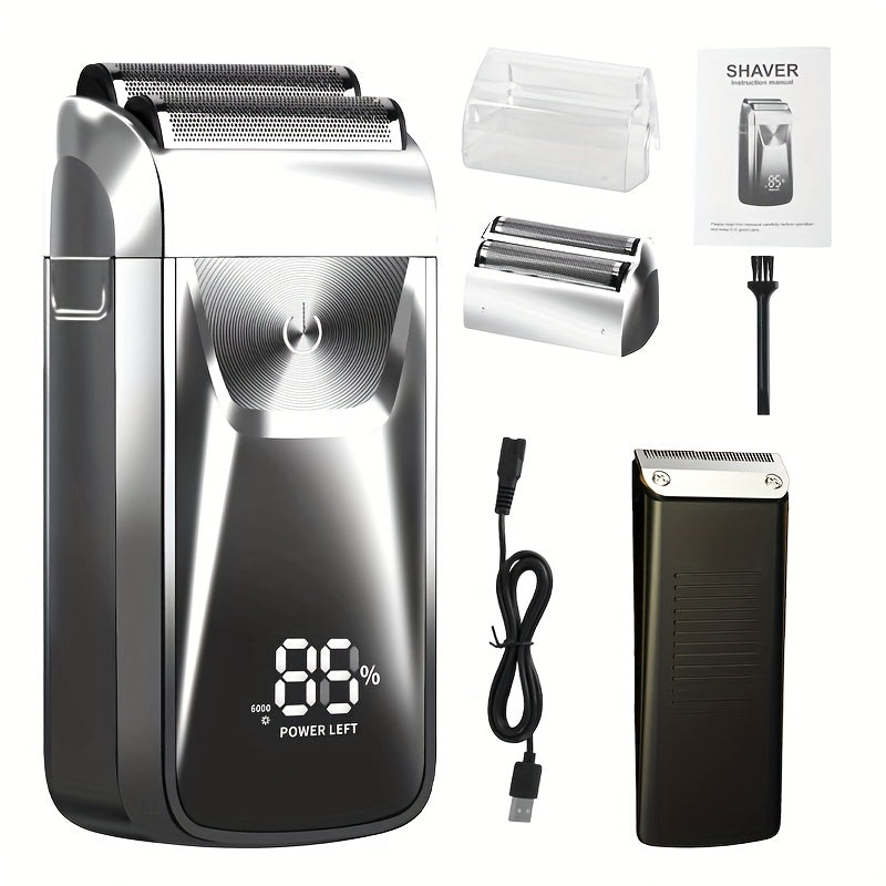 Bald Head Shaver & Beard Trimmer 2-in-1 Electric USB Rechargeable – Aluminum Foil Razor Professional Hair Clipper Grooming To