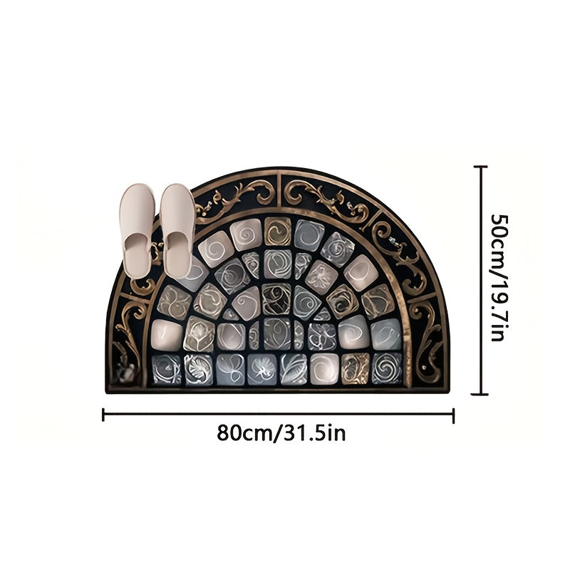 Half-Round Door Mat with Stone Mosaic and Scroll Print in 50 x 80cm or 60 x 90cm Entryway Sizes — image 5