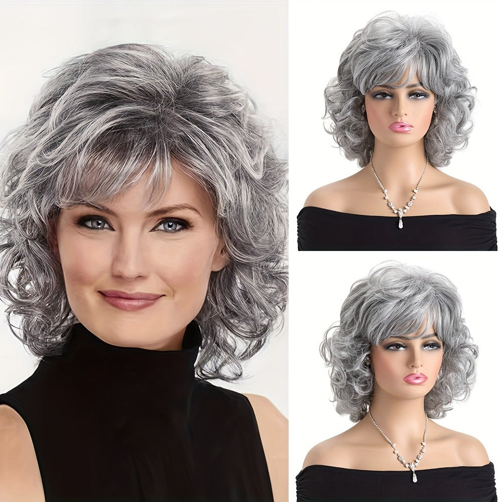Synthetic Wig 14-Inch Short Curls with Slanted Bangs and Rose Net Cap in Three Colors for Daily Styling — image 4