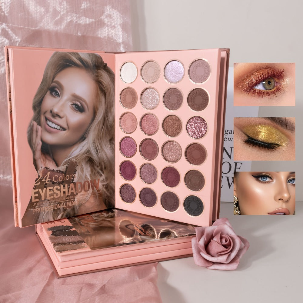 Eyeshadow Palette Book Style SHCOETY 4-in-11 Makeup Kit, 24-Color Eyeshadow + 6-Color Highlighter + 6-Color Blush + 7-Color C