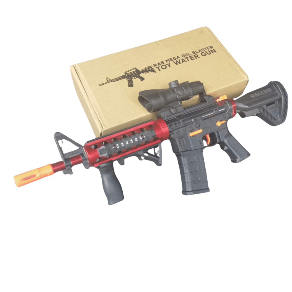 Red-and-Black M416-Style Electric Gel Blaster Set with Scope, Drum, Magazine, Goggles and Charging Cable — image 5