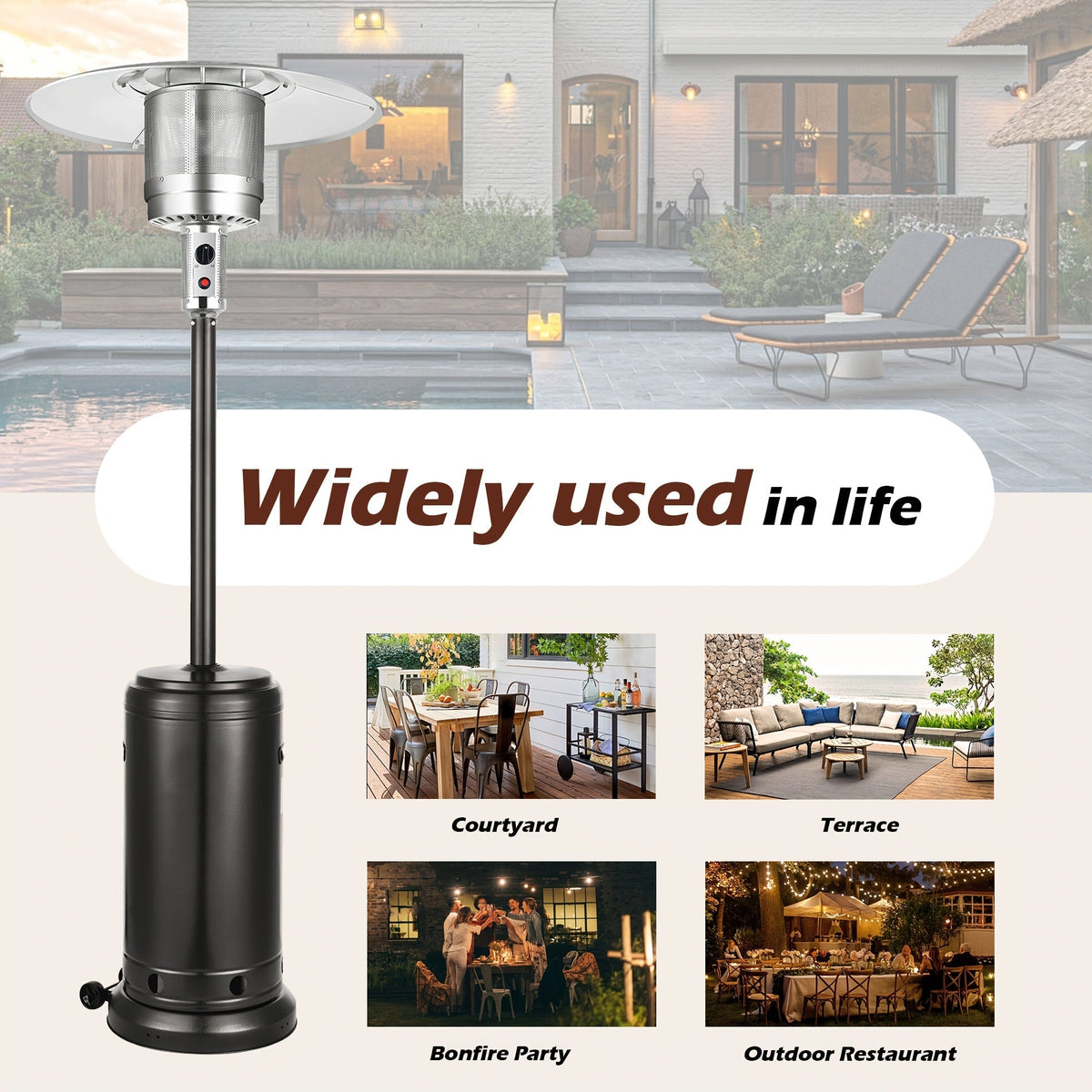 Propane Patio Heater 47000 BTU Outdoor Standing Heater with Wheels, 18-Foot Heating Radius, Fast Heat in 1 Min — image 5