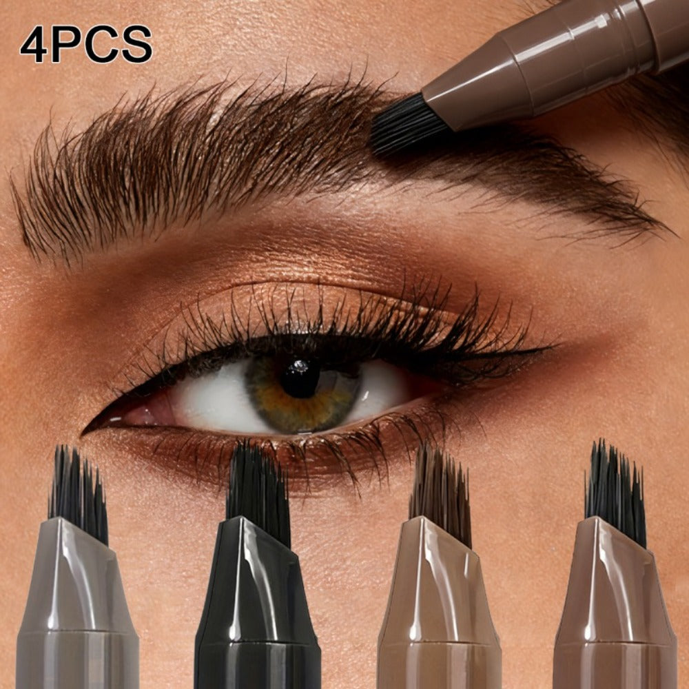 Four-Pack Multi-Fork Tip Eyebrow Pens in Four Color Labels with Capped Bodies and Approx. 11.3 cm Length — image 1
