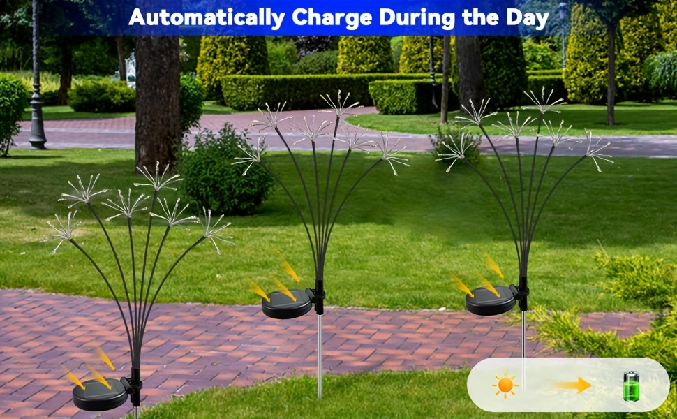 Solar Garden Lights 4-Pack Swaying Firework Stakes with Two Modes and Six Colors for Flowerbed Decor — image 15