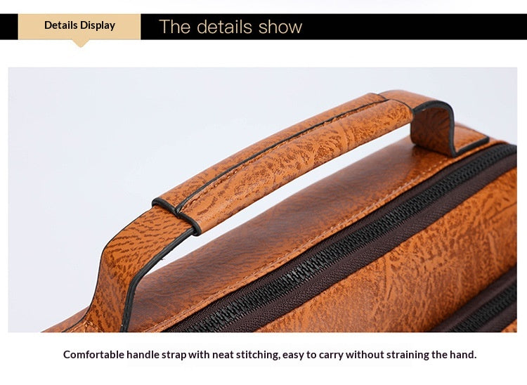 Men's Large Capacity PU Shoulder Bag Retro Business Style