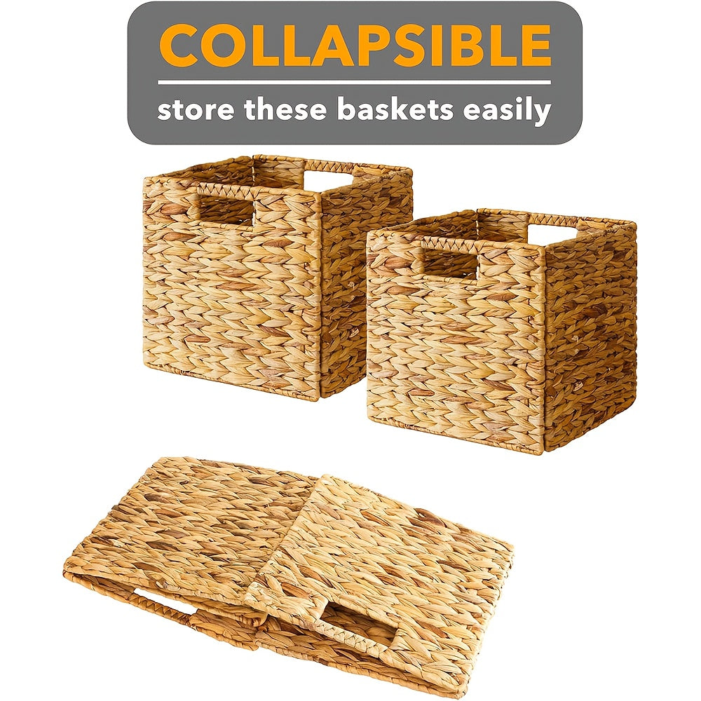Storage Baskets, Foldable Water Hyacinth Cube with Handles, 11 x 11-Inch, 1- to 4-Pack Options — image 6