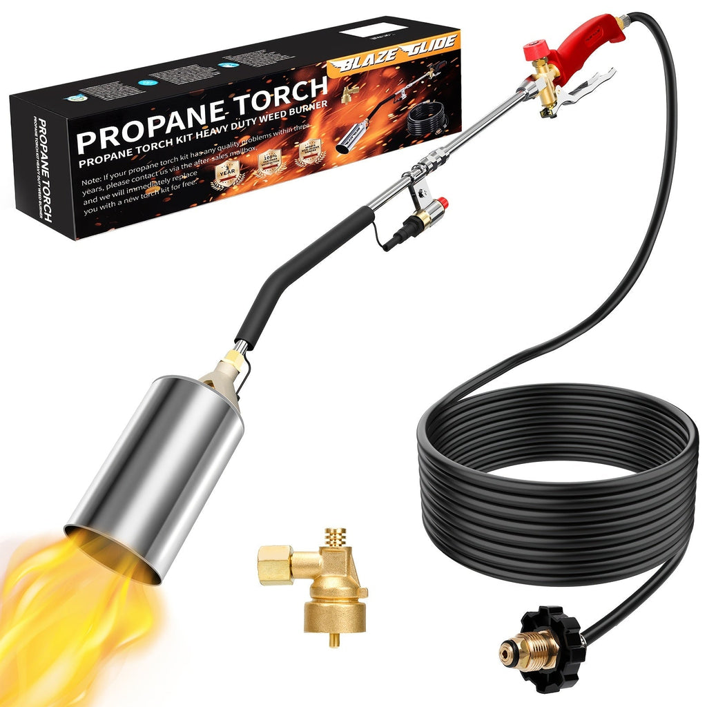 Weed Burner Torch Propane with 10ft Hose & Turbine Trigger, High-Output Flame Weeder with Cylinder Converter for Garden Weedi