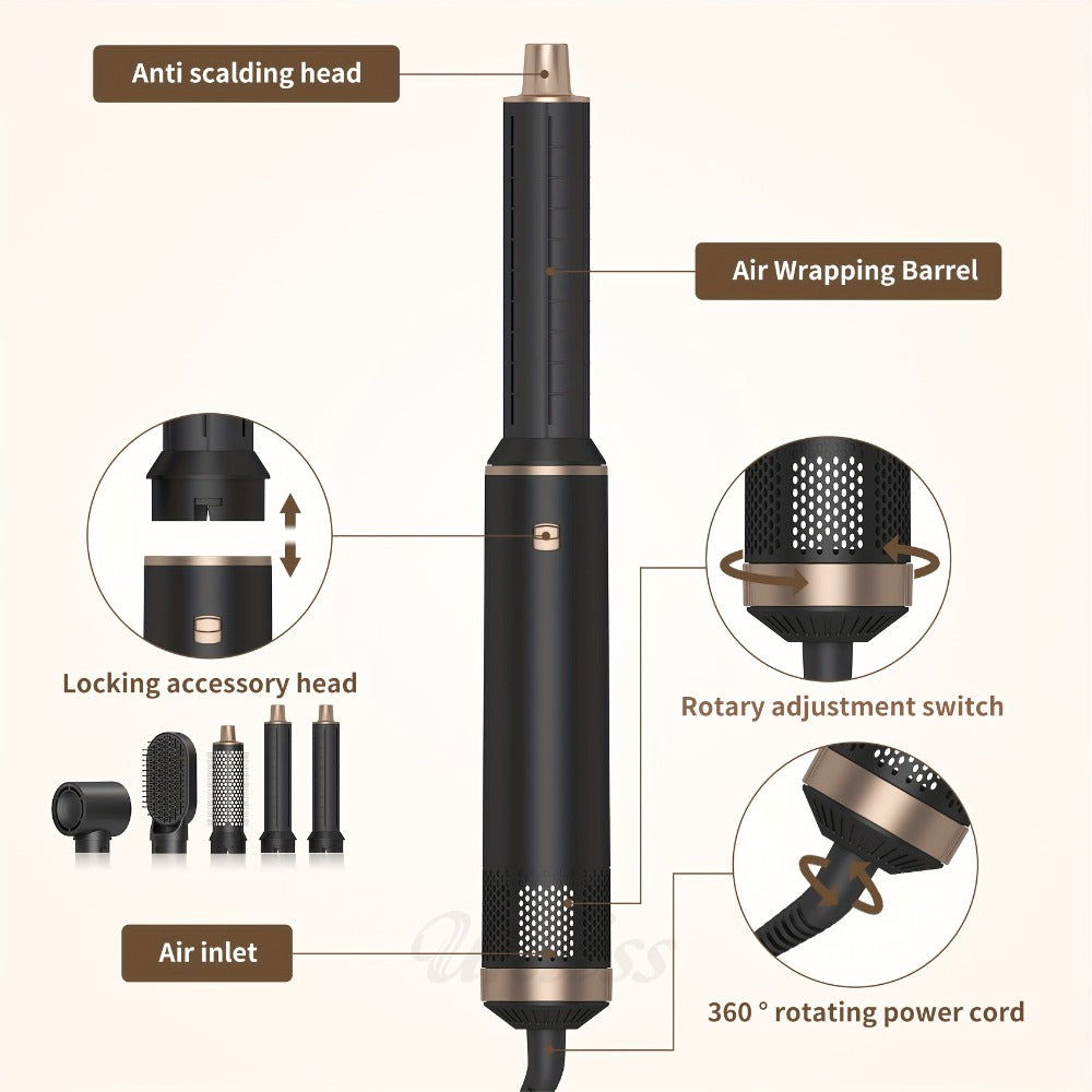 Hot Air Brush 5-in-1 Hair Dryer Brush with Round Barrel, Blow Dry, Curl, Straighten & Add Volume — image 3
