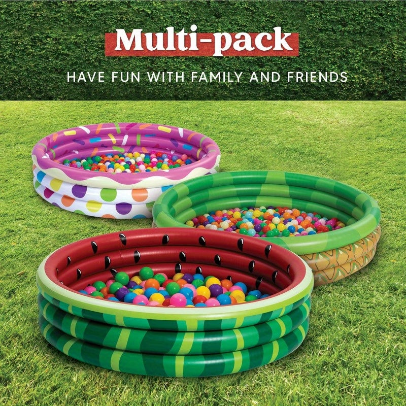 Kiddie Pool 3-Pack, 45 Inch Inflatable Swimming Pool for Kids with Fun Watermelon Pineapple Cupcake Designs — image 2