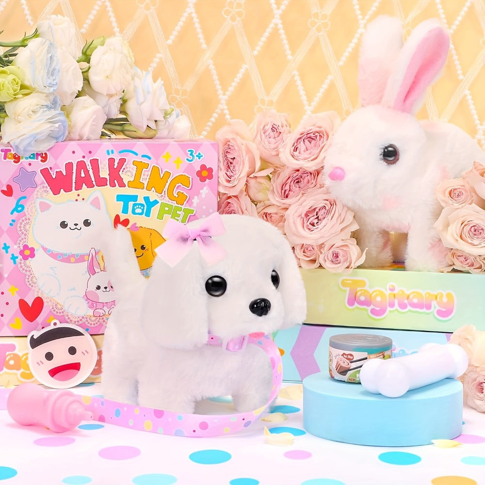 Plush Toy White Electronic Puppy with Walking, Barking, Tail-Wagging Action, Leash and Bow — image 5