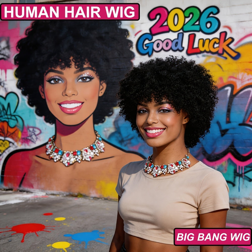 6-Inch Kinky Curly Afro Human Hair Wig with Glueless Cap and Deep Grey, Camel or Ginger Color — image 3