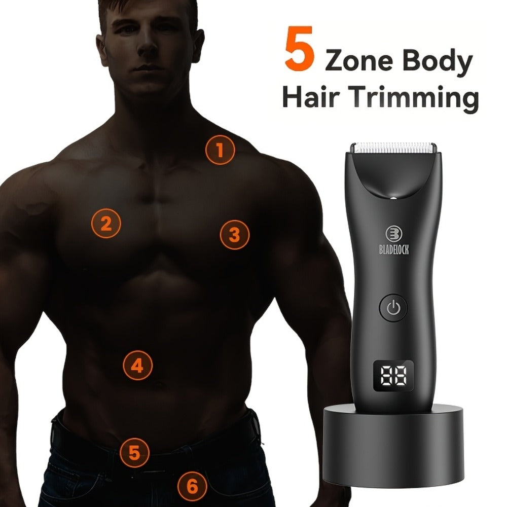 Manscaping Trimmer for Men IPX7 Waterproof Electric Groin and Ball Trimmer Ceramic Blades LCD Battery Display Replaceable Hea