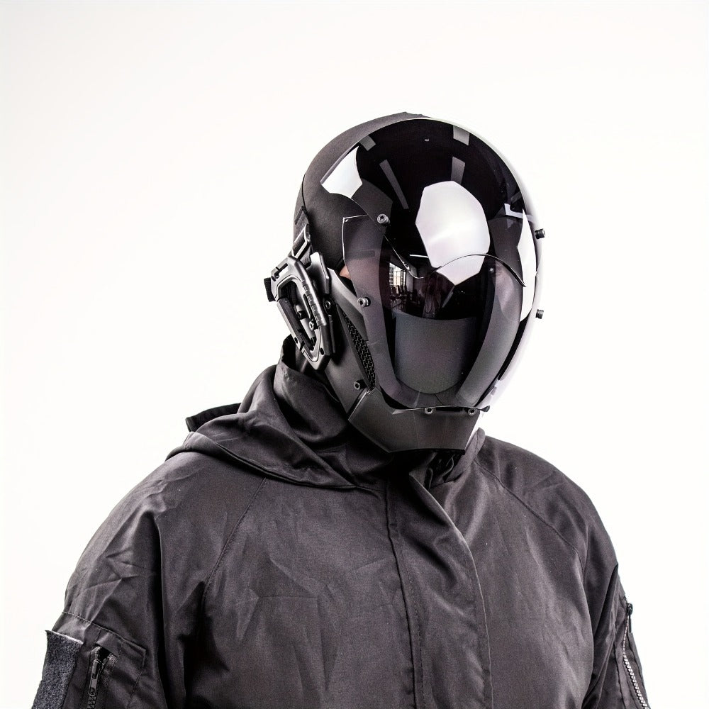 Mechanical Cyberpunk Mask Black, Futuristic Sci-Fi Half Face Costume Prop for Halloween Cosplay, Rave Bar Club Party — image 