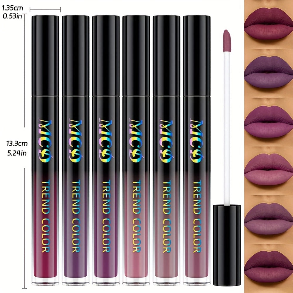Matte Liquid Lipstick Set 6pcs Lip Glaze Non-Sticky Non-Drying Colorfast Velvet Finish, for Makeup, Travel and Everyday Vanit