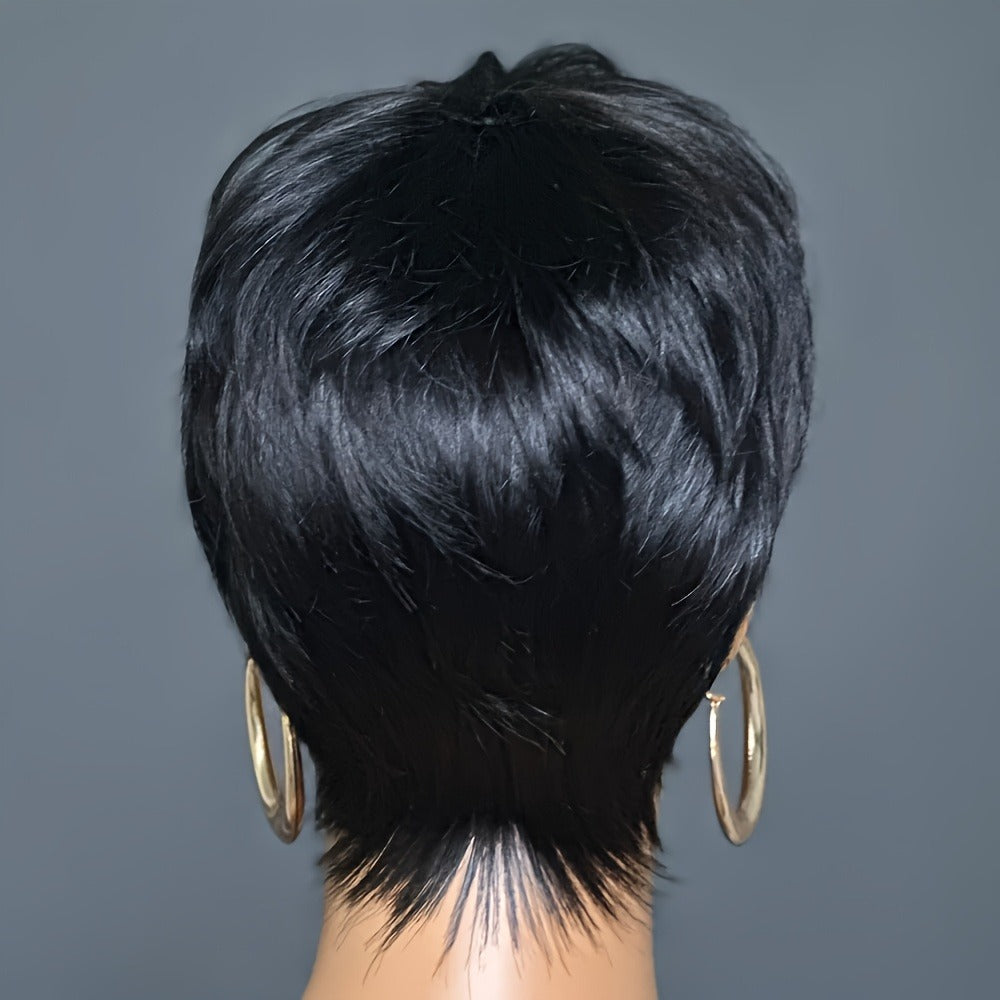 Pixie Cut Wig Human Hair with the Bangs and a Full Black Cap — image 4