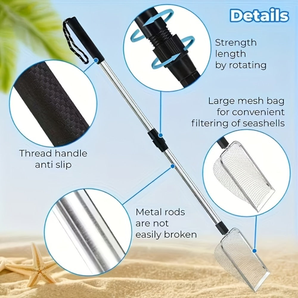 Sand Sifter with Scoop Telescopic Handle and Stainless Steel Retractable 3-Section Scoop — image 7
