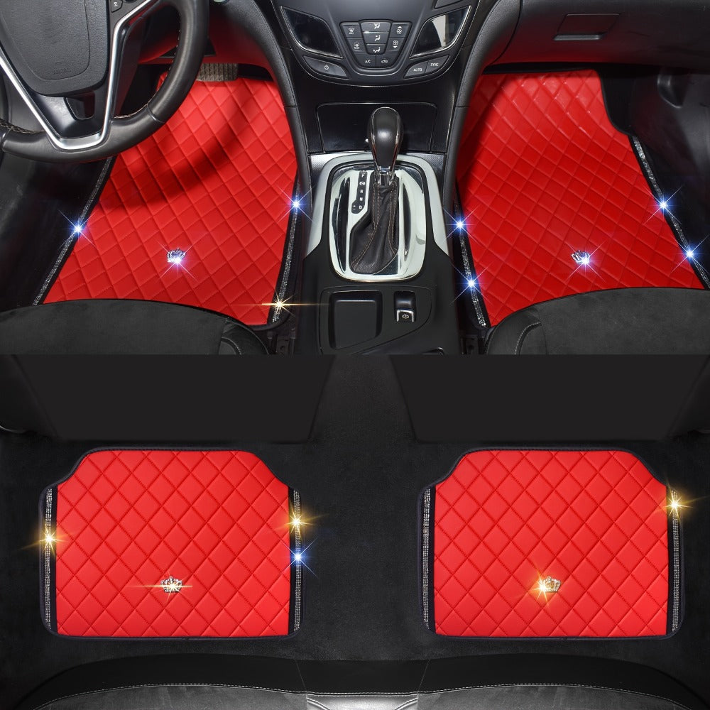 Quilted Crown Car Floor Mats, Four-Piece Set in Red, Black or Prismatic Embossed Style Options — image 5