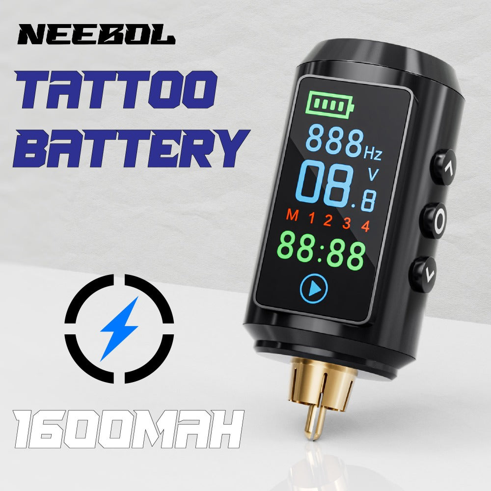 P7 1600mAh Cordless Tattoo Power Supply with Color Screen, Four Memory Modes and RCA Connector — image 1