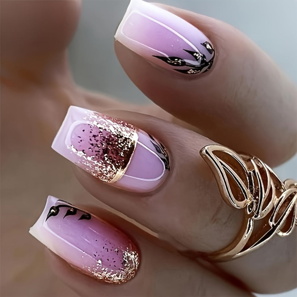 Press On Nails 216-Piece Medium Square Set with Ombre Gradient, White French-Tip and Marble Designs — image 3
